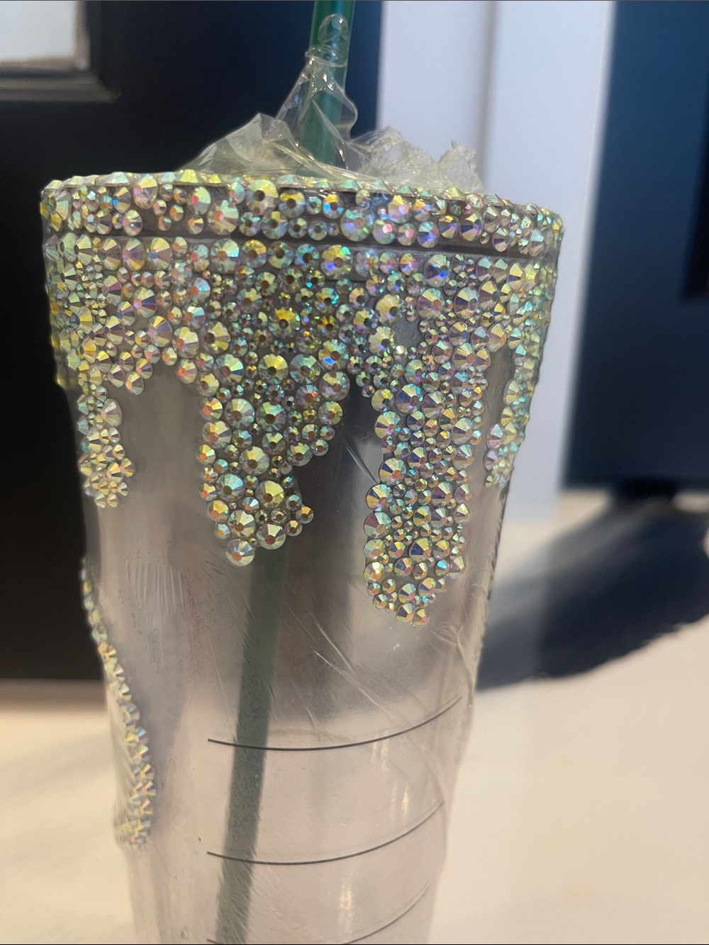 NWOT Starbucks Clear Iridescent Crystal-Embellished Tumbler with Green Logo - Picture 4 of 4